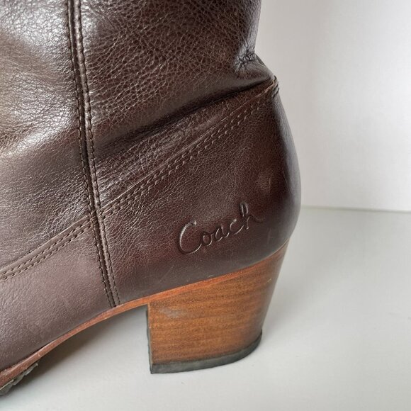 Coach Fayth Whiskey Leather Pull On Round Toe Knee High Riding Boots Brown 9 - Picture 8 of 12